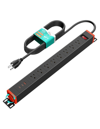 Regleta de Potencia QBA 8 Salidas USB C 20W Montable en Rack
