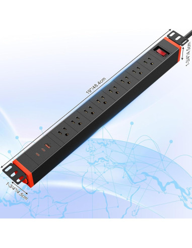 Regleta de Potencia QBA 8 Salidas USB C 20W Montable en Rack