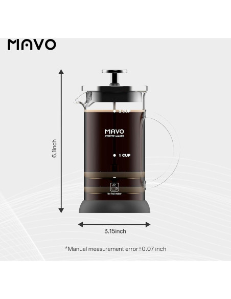 Cafetera Prensa Francesa MAVO Acero Inoxidable 350ml 2 Filtros Cafetera Prensa Francesa MAVO Acero Inoxidable 350ml 2 Filtros