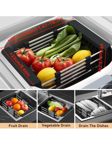 Escurridor de Platos Retráctil Cyrank de Acero Inoxidable Negro