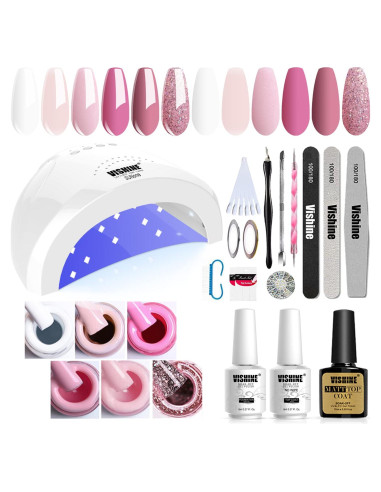 Kit de Uñas Vishine con Lámpara UV LED 48W y 6 Esmaltes