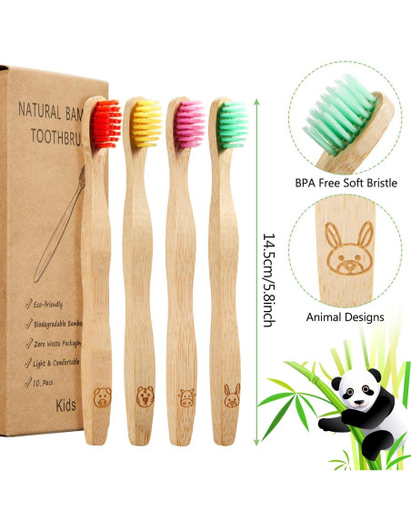 16 Cepillos de Dientes de Bambú para Niños con Cerda Suave 16 Cepillos de Dientes de Bambú para Niños con Cerda Suave