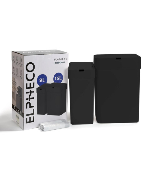 Papelera automática ELPHECO 2 en 1, 9.46L y 15.14L, negra Papelera automática ELPHECO 2 en 1, 9.46L y 15.14L, negra