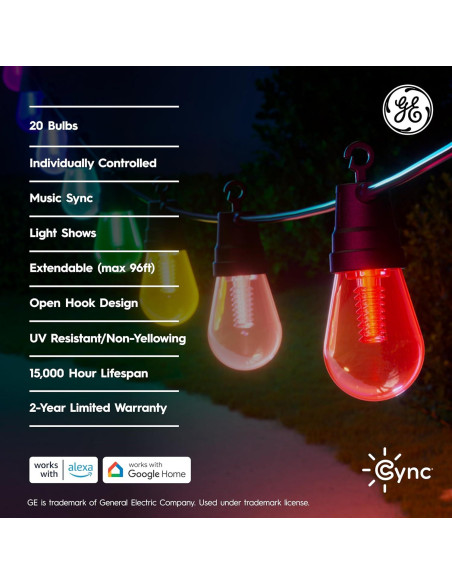 Luces de Cadena Inteligentes Cync GE 14.63m Multicolor IP65 Luces de Cadena Inteligentes Cync GE 14.63m Multicolor IP65