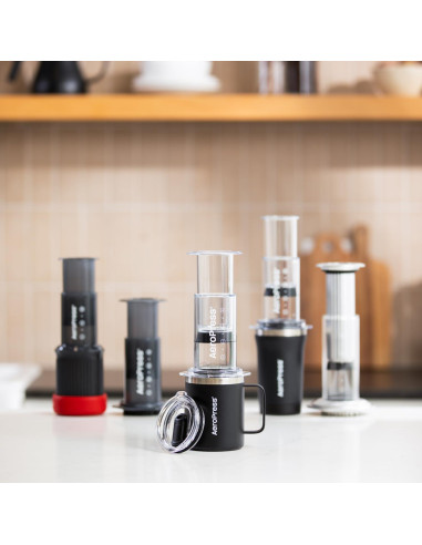 Taza de Café de Viaje AeroPress Negra 12 oz Acero Inoxidable Aislada