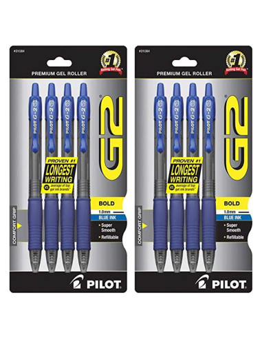 Bolígrafos de Gel Retráctiles Pilot G2 Punta Gruesa Azul - Paquete de 8