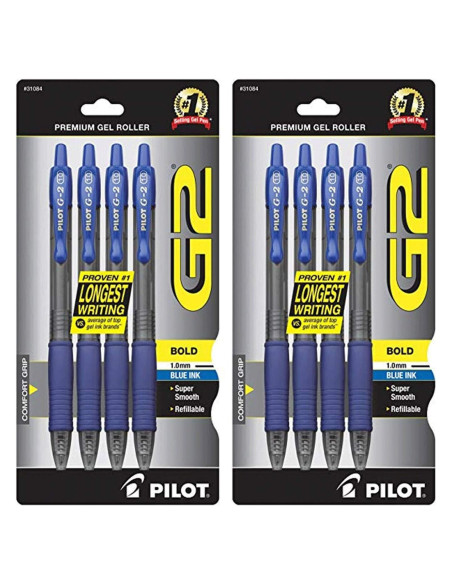 Bolígrafos de Gel Retráctiles Pilot G2 Punta Gruesa Azul - Paquete de 8 Bolígrafos de Gel Retráctiles Pilot G2 Punta Gruesa Azul - Paquete de 8