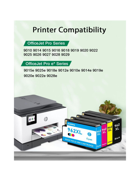 Paquete de 4 cartuchos de tinta 962XL PikBey para HP OfficeJet Pro Paquete de 4 cartuchos de tinta 962XL PikBey para HP OfficeJet Pro