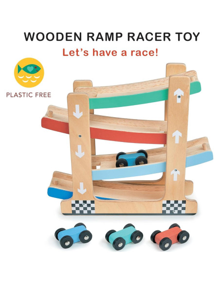 Juguete de Carreras de Rampas de Madera Mentari - 4 Coches Juguete de Carreras de Rampas de Madera Mentari - 4 Coches