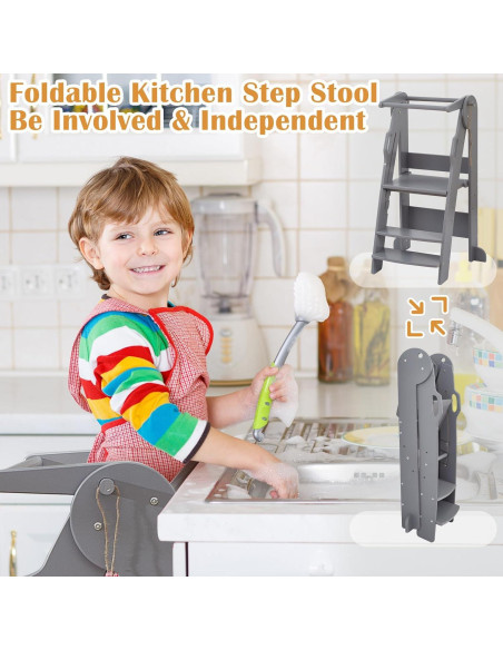 Taburete de Cocina Plegable FUNLIO Gris, Altura Ajustable 3 Niveles Taburete de Cocina Plegable FUNLIO Gris, Altura Ajustable 3 Niveles