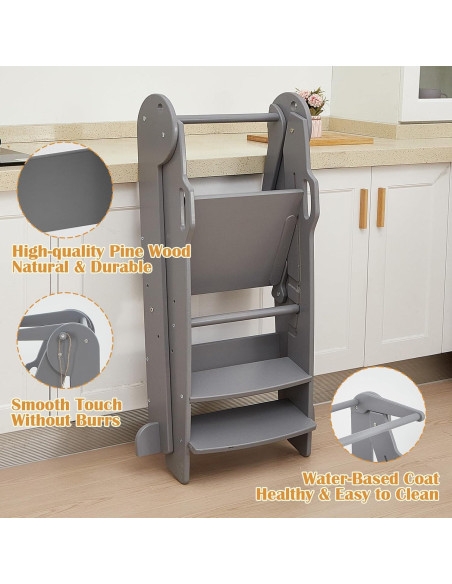 Taburete de Cocina Plegable FUNLIO Gris, Altura Ajustable 3 Niveles Taburete de Cocina Plegable FUNLIO Gris, Altura Ajustable 3 Niveles