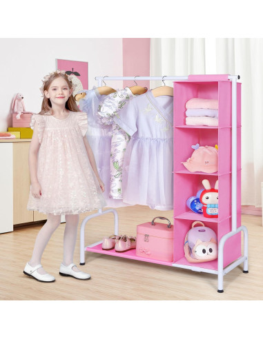 Rack de Ropa Infantil Univivi Rosa con Organizador Colgante