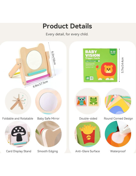 Espejo Rotatorio IEATFO para Bebés con 120 Tarjetas Visuales Espejo Rotatorio IEATFO para Bebés con 120 Tarjetas Visuales