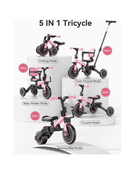 Triciclo 5 en 1 Besrey Rosa para Niños 1 a 3 Años Triciclo 5 en 1 Besrey Rosa para Niños 1 a 3 Años