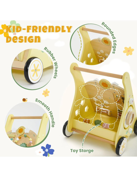 Andador de Madera labebe para Bebés con Centro de Actividades Andador de Madera labebe para Bebés con Centro de Actividades