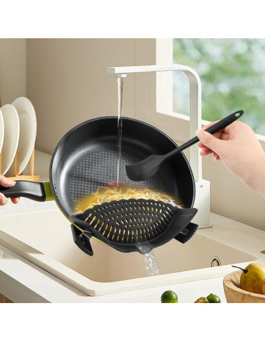 Colador de Pasta Ajustable Loyanger con Raspador Silicona Negro