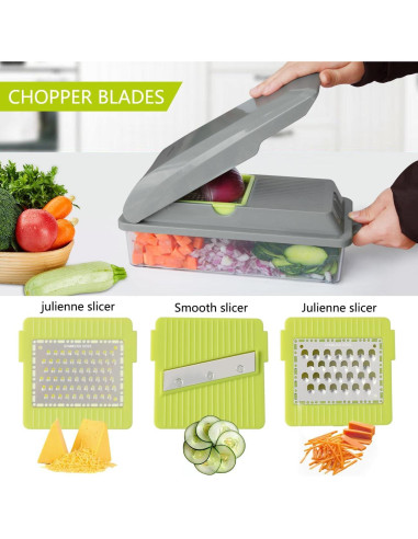 Picador de Verduras LHS 9 en 1 con 5 Cuchillas y Espiralizador