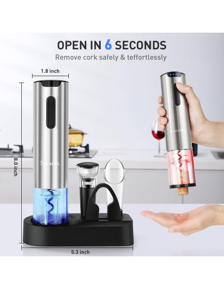 Set de abridor de vino eléctrico Secura 4 en 1 plateado Set de abridor de vino eléctrico Secura 4 en 1 plateado