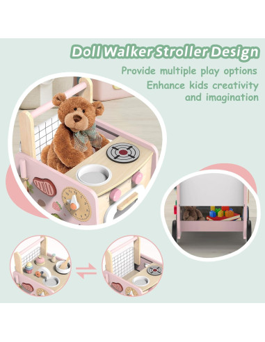 Andador de Madera 4-en-1 Wiqins con Cocina y Juguetes Montessori