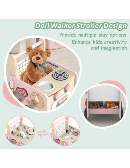 Andador de Madera 4-en-1 Wiqins con Cocina y Juguetes Montessori Andador de Madera 4-en-1 Wiqins con Cocina y Juguetes Montessori