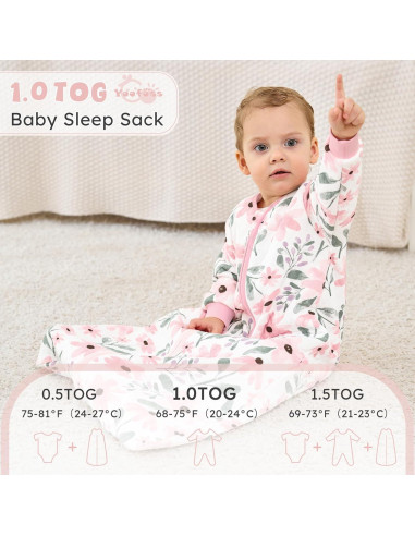 Saco de Sueño para Bebés Yoofoss 12-18 Meses 1.0 Tog Algodón