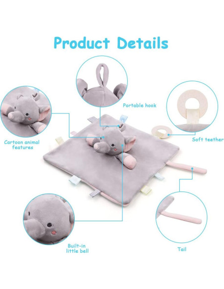 Manta de Seguridad para Bebé Vicloon Elefante Algodón Gris-Rosa Manta de Seguridad para Bebé Vicloon Elefante Algodón Gris-Rosa