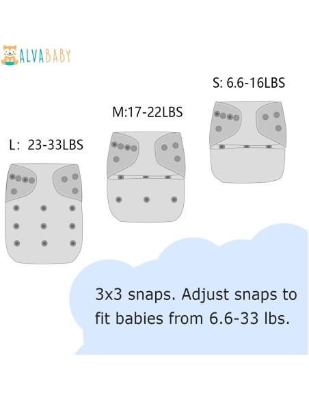 Paquete de 6 Pañales de Tela ALVABABY Ajustables con 12 Inserciones Paquete de 6 Pañales de Tela ALVABABY Ajustables con 12 Inserciones