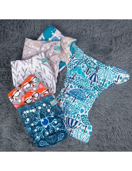 Paquete de 6 Pañales de Tela ALVABABY Ajustables con 12 Inserciones Paquete de 6 Pañales de Tela ALVABABY Ajustables con 12 Inserciones