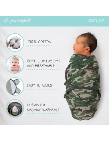 Conjunto de Arrullo The Peanutshell 3 Piezas Camuflaje Elefante