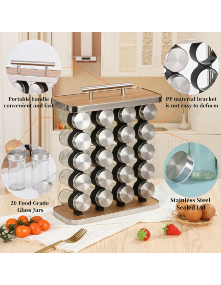 Organizador de Especias WYZJAZLE 20 Tarros Acero Inoxidable Organizador de Especias WYZJAZLE 20 Tarros Acero Inoxidable
