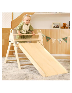 Juego de Triángulo Pikler KIDHABE 3 en 1 con Resbaladilla y Rampa