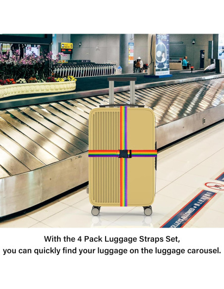 Correas de Equipaje Leehoom RB4 Ajustables 4 Paquete Arcoíris Correas de Equipaje Leehoom RB4 Ajustables 4 Paquete Arcoíris