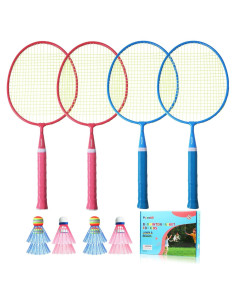Set de Raquetas de Bádminton PULEEBO para Niños - 4 Raquetas y 8 Volantes