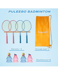 Set de Raquetas de Bádminton PULEEBO para Niños - 4 Raquetas y 8 Volantes 2