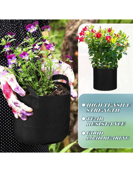 Hoolerry 7 Bolsas de Cultivo Negras de Tela 3 a 10 Galones Hoolerry 7 Bolsas de Cultivo Negras de Tela 3 a 10 Galones