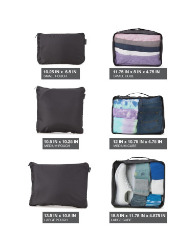 Set de 6 Cubos de Compresión Brookstone para Viaje Negro