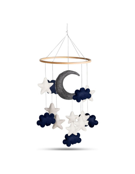 Móvil de Cuna Hecho a Mano EmmnNic - Luna y Estrellas Azul Móvil de Cuna Hecho a Mano EmmnNic - Luna y Estrellas Azul