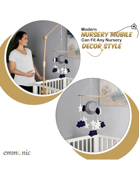 Móvil de Cuna Hecho a Mano EmmnNic - Luna y Estrellas Azul Móvil de Cuna Hecho a Mano EmmnNic - Luna y Estrellas Azul