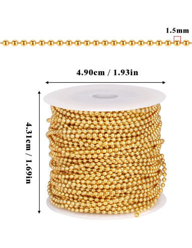 Cadena de cuentas de bola dorada 1.5mm 15.24m acero inoxidable 18K