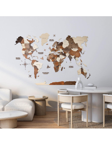 Mapa Mundial 3D de Madera Awesometik Mediano Decoración