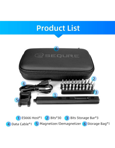 Destornillador Eléctrico SEQURE ES666 30 Puntas Magnéticas 2.2N.m