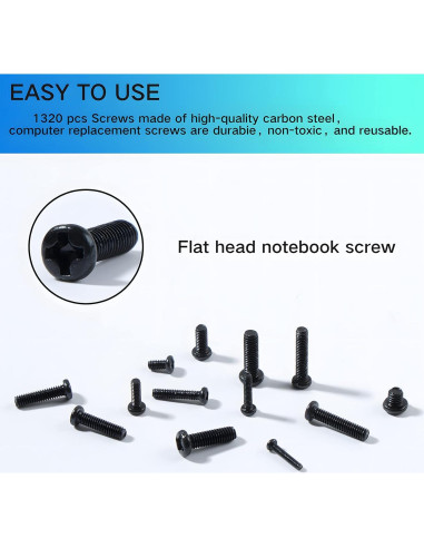 Kit de 1320 Tornillos Negros para Laptop Zmbroll M1.4 a M3
