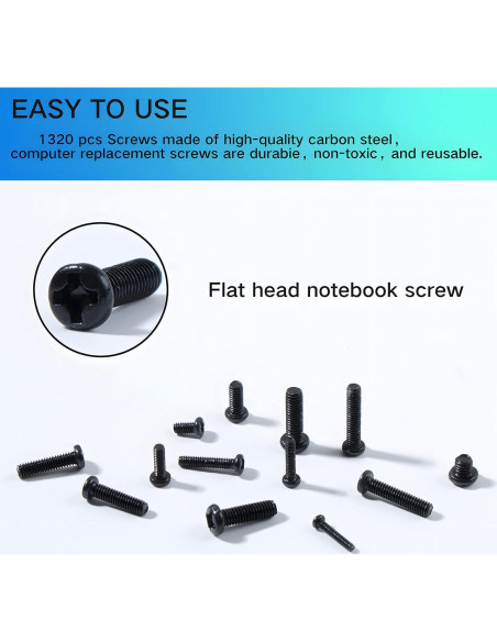 Kit de 1320 Tornillos Negros para Laptop Zmbroll M1.4 a M3 Kit de 1320 Tornillos Negros para Laptop Zmbroll M1.4 a M3