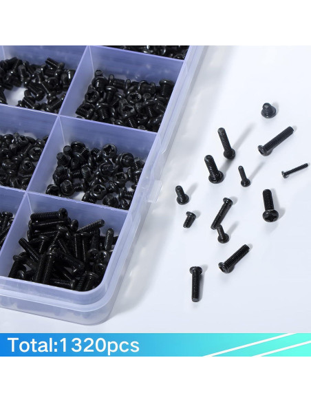 Kit de 1320 Tornillos Negros para Laptop Zmbroll M1.4 a M3 Kit de 1320 Tornillos Negros para Laptop Zmbroll M1.4 a M3