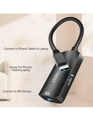 Adaptador USB-C a Gafas AR AGFINEST 4K 100W Carga 2 en 1