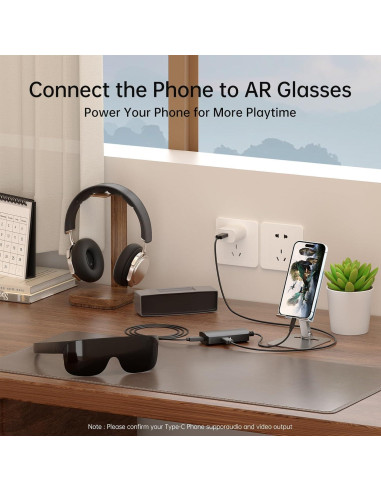 Adaptador USB-C a Gafas AR AGFINEST 4K 100W Carga 2 en 1