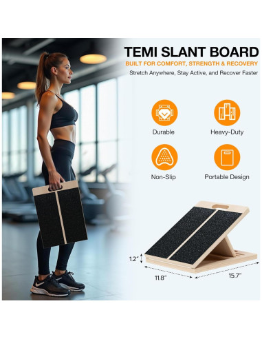 Tabla Inclinada TEMI para Estiramiento de Gemelos - Madera Natural