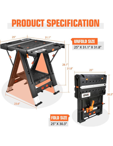 Mesa de Trabajo Plegable 2 en 1 DNA MOTORING 136 kg