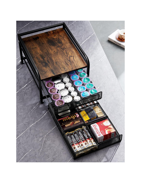 Organizador de Cápsulas de Café SereneHome - Madera y Metal, 2 Cajones Organizador de Cápsulas de Café SereneHome - Madera y Metal, 2 Cajones