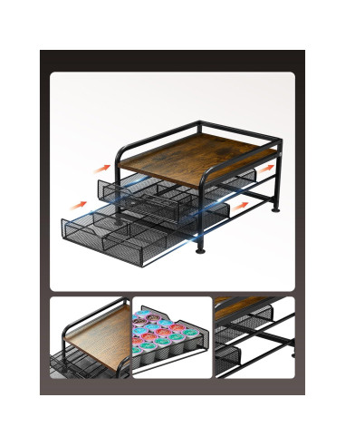 Organizador de Cápsulas de Café SereneHome - Madera y Metal, 2 Cajones